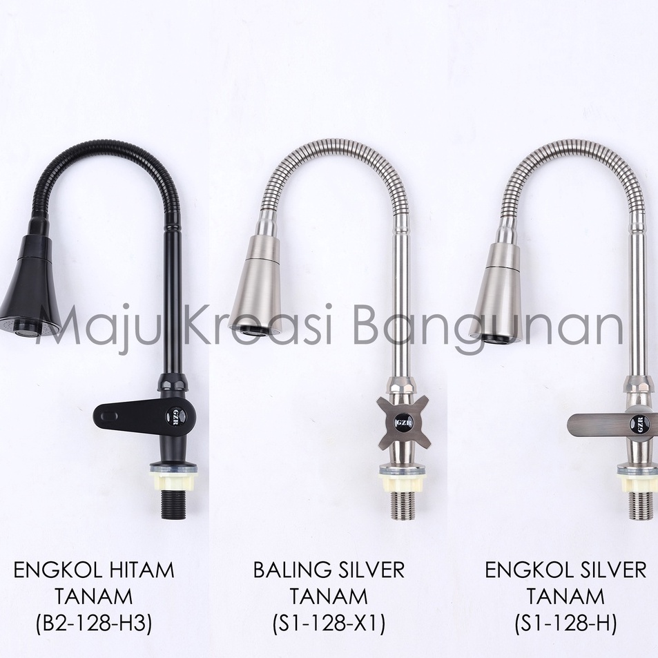 ★★ QJQ Kran Angsa Fleksibel Tanam GZR Terompet Engkol Baling Keran Cuci Piring Hitam Silver Flexible