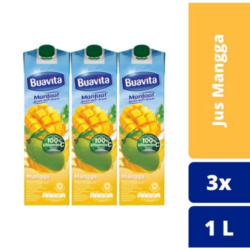 

Buavita Juice Mango Jus Kemasan Rasa Buah Mangga 1L 3pc