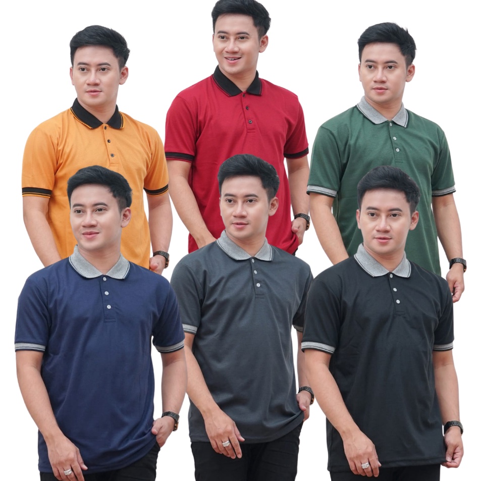 Grosir Polo Shirt Nevadaa Pria Dewasa Kombinasi List M L XL XXL Jumbo Big Size # Kaos Kerah Polos Co