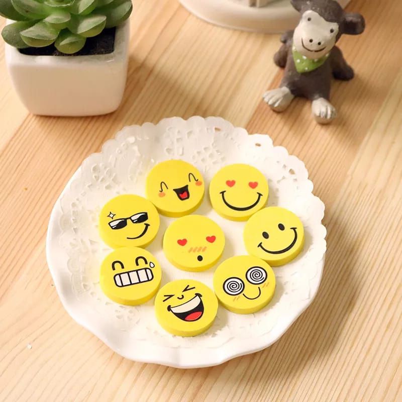 

Penghapus pensil karakter emoji smile lucu 1 set isi 4pcs