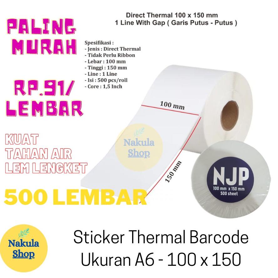 

Terlaris Label Sticker Thermal 100X150 Barcode Ukuran A6 - Isi 500Pcs