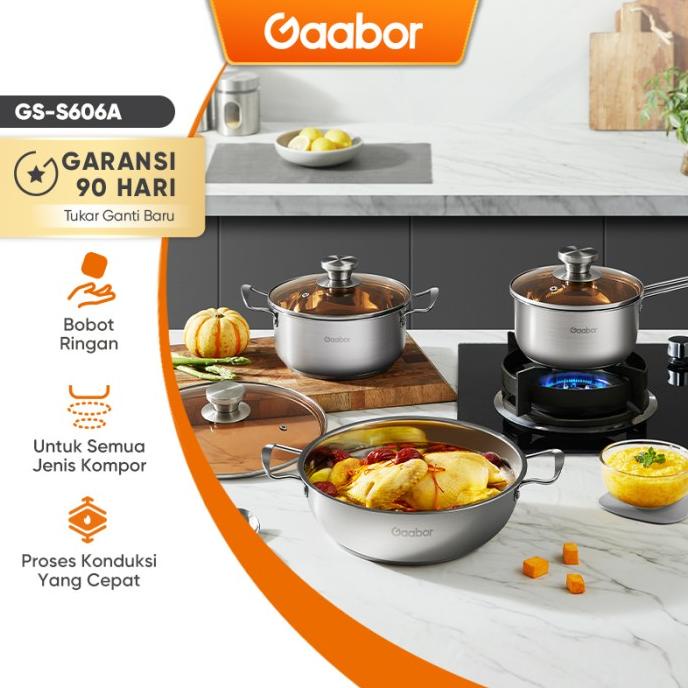 

Gaabor Panci Set 3 Item Stainless Steel Anti Karat / Gs-S606A