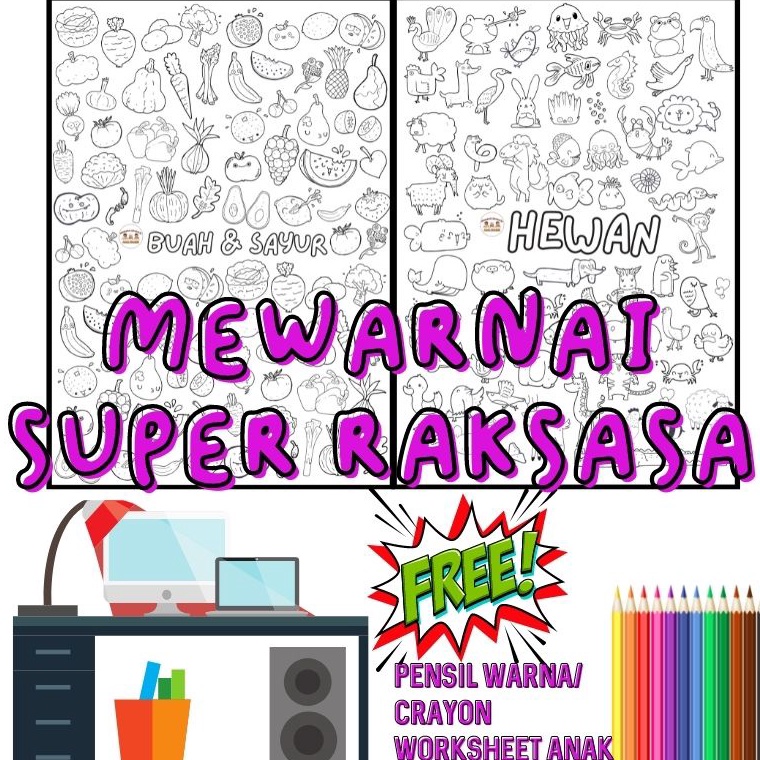 Big Sale.. KERTAS MEWARNAI ANAK JUMBO yukitadraw murah Poster Mewarnai Raksasa Ukuran Besar GIANT CO