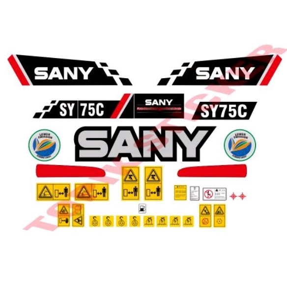 Stiker Mini Excavator SANY SY 75C, Stiker Alat Berat