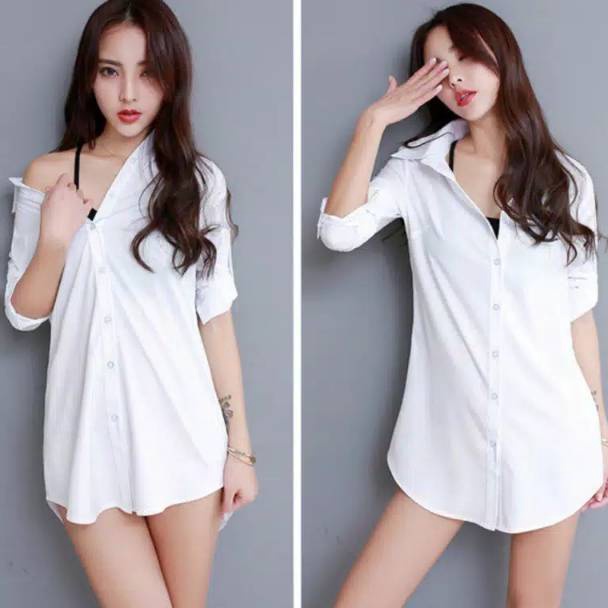 STOK TERBATAS. Piyama Kemeja Putih Bahan Lembut Semi Terawang