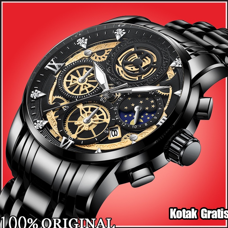 BOOMING VaVa Voom 2452 Jam Tangan Pria Luxury Stainless Steel Cowok Original Quartz Original Tahan A