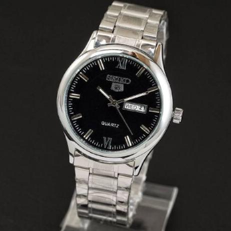 JAM TANGAN SEIKO 5 PRIA KW SUPER TANGGAL HARI AKTIF RT SILVERPLATBLACK