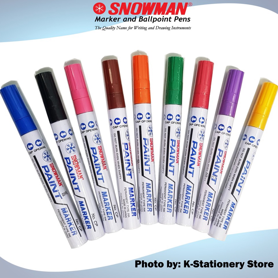 

Terlaku... Spidol Cat Snowman Original Permanent Paint Marker – COLOURS / WARNA – untuk Logam, Kayu, Kaca, Plastik, Kulit, Kertas, Keramik, Kain, Karet, dll.