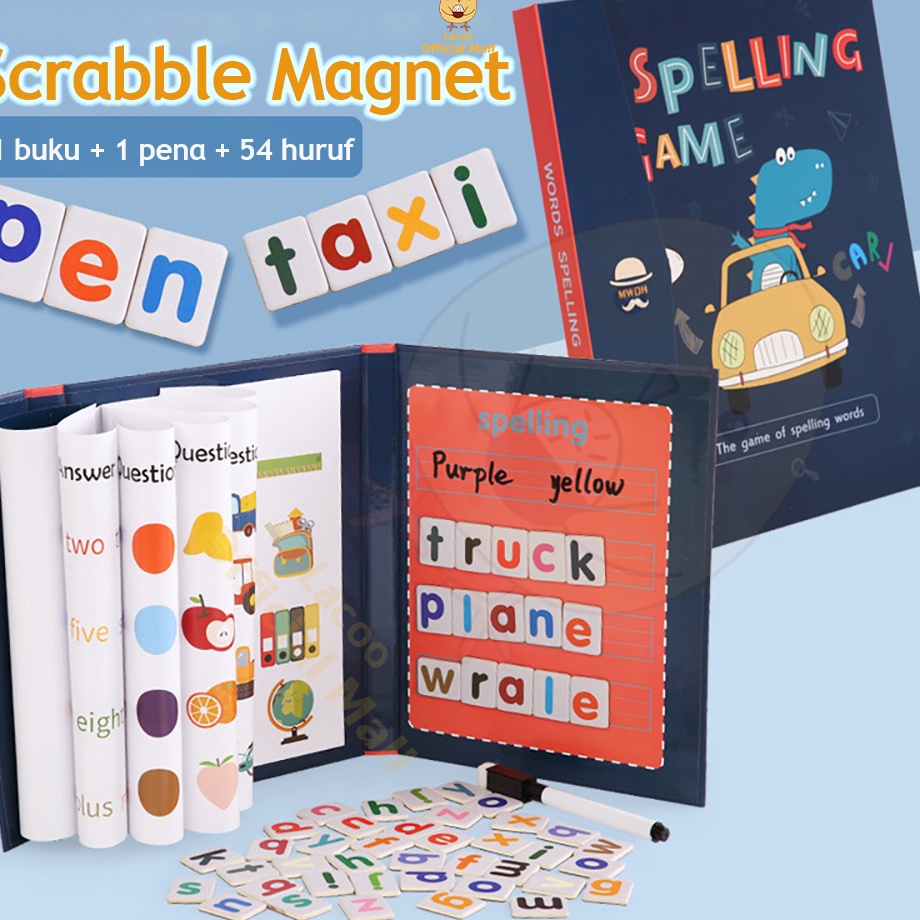 ★★ K Lacoo Spelling game book buku Scrabble magnet Puzzle kayu Mainan Edukasi Model Terkini￣