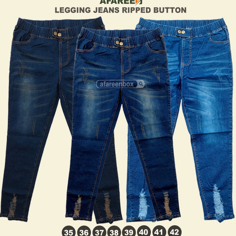 BOOMING. AFAREEN - Celana Jeans Wanita Ripped Whisker Legging Jeans Ripped Button Melar Pinggang Kar