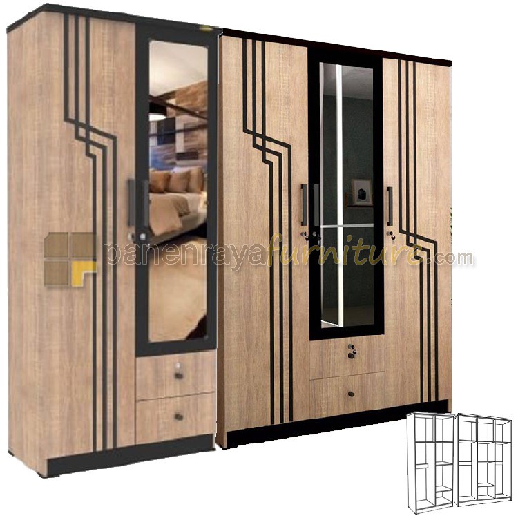 Paket Lemari 5 Pintu Romaro LPP22LY + LPP32LY (Brown)