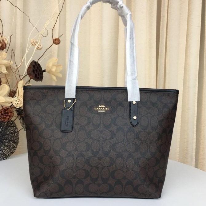 TAS C0ACH F58292 Tote City Zip Top Signature MAHOGANY ORIGINAL