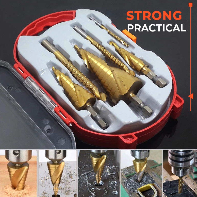 Terbaik.. 6PCS Set Mata Bor Pagoda Spiral Besi Kuningan Kayu Plastik Step Drill Tingkat Payung Cone 