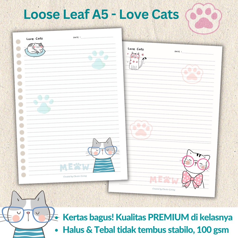 

COD Loose leaf Isi Kertas File binder A5 Tebal - Cute Cats / Refill Map Binder Kucing Lucu / Line Grid Dotted Blank Garis Kotak Titik Polos \ Color Warna Lucu /CHESTER LIVING 42