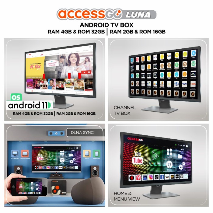 NEW SERIES STB TV ANDROID 11 ACCESSGO LUNA TV BOX RAM 2GB/16GB & 4GB/32GB ORIGINAL TERBARU