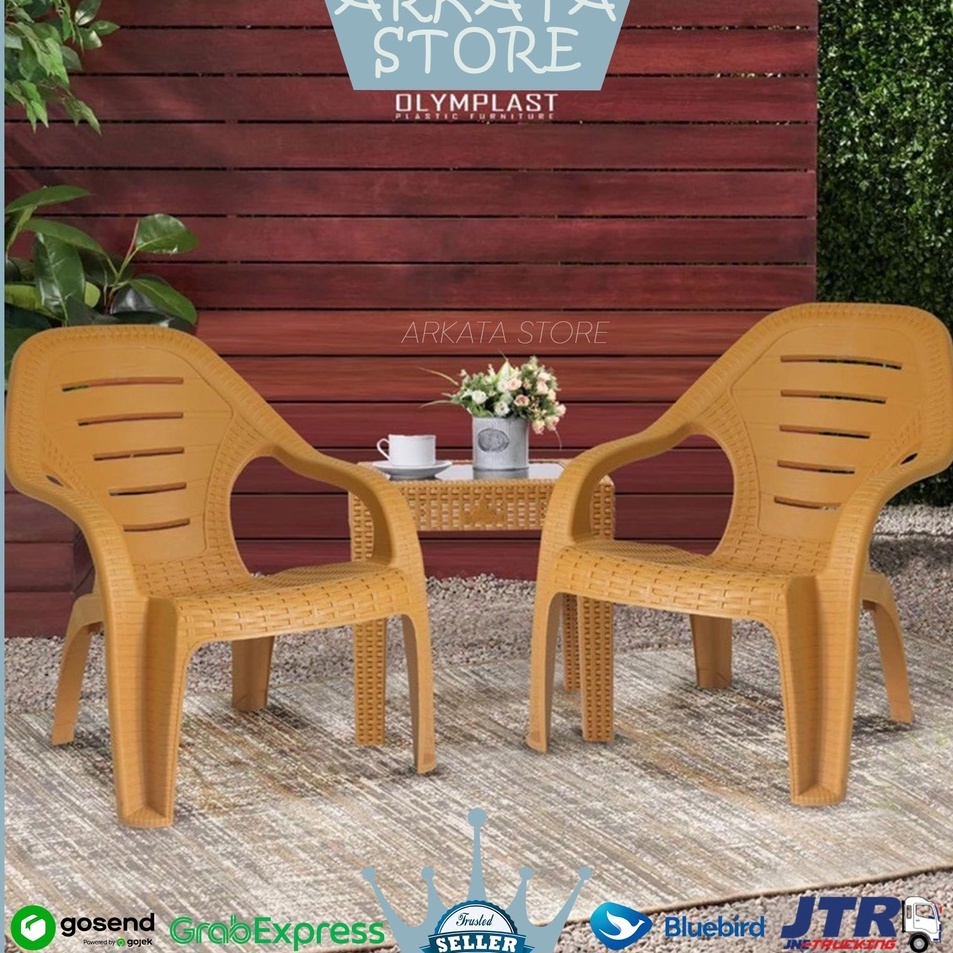 Terbatas BiL 1 Set 2 Kursi Santai Plastik OL 509 Rotan + Meja  / Kursi Teras / Kursi Taman / 1Set Ku