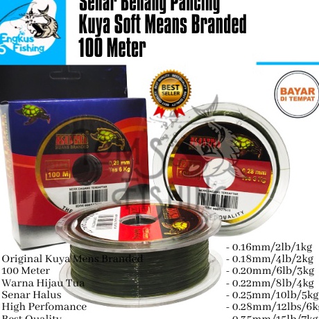 ➾ Senar Benang Pancing Kuya Mens Branded 100 Meter (0.16mm - 0.35mm) Original Hijau Tua - Engkus Fis