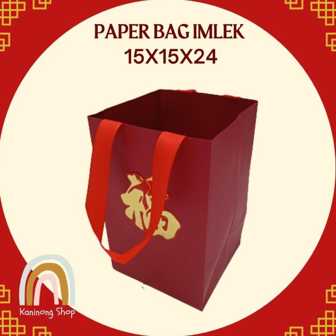 

8.8 Paper Bag Merah Imlek / Goodie Bag Imlek / Paper Box Cny - 15X15X24