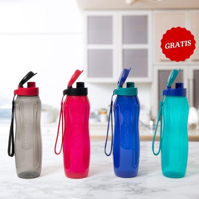 New Eco Bottle 1L Satuan Hitam Pink Botol Minum Tupperware
