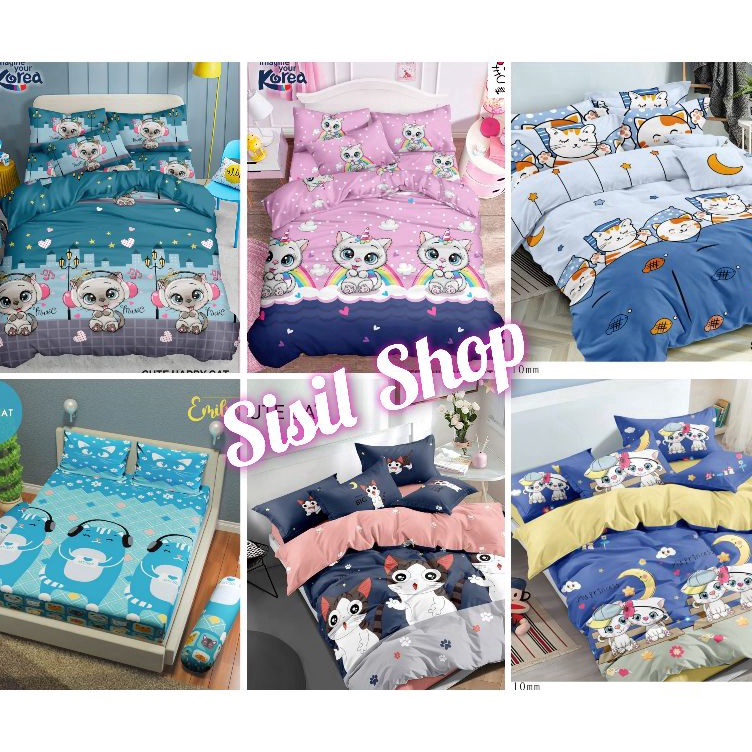 Terkini Sprei Set Motif Karakter Kucing / Seprai Set Ukuran King 180x200 dan Single Bed 120x200 e Pr