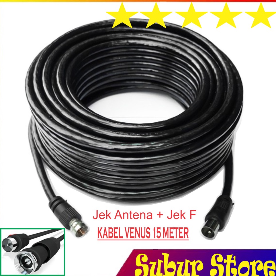 uj Kabel Antena TV Digital VENUS 15 meter + Jack F Drat + Jack TV Male ⁂ Laris