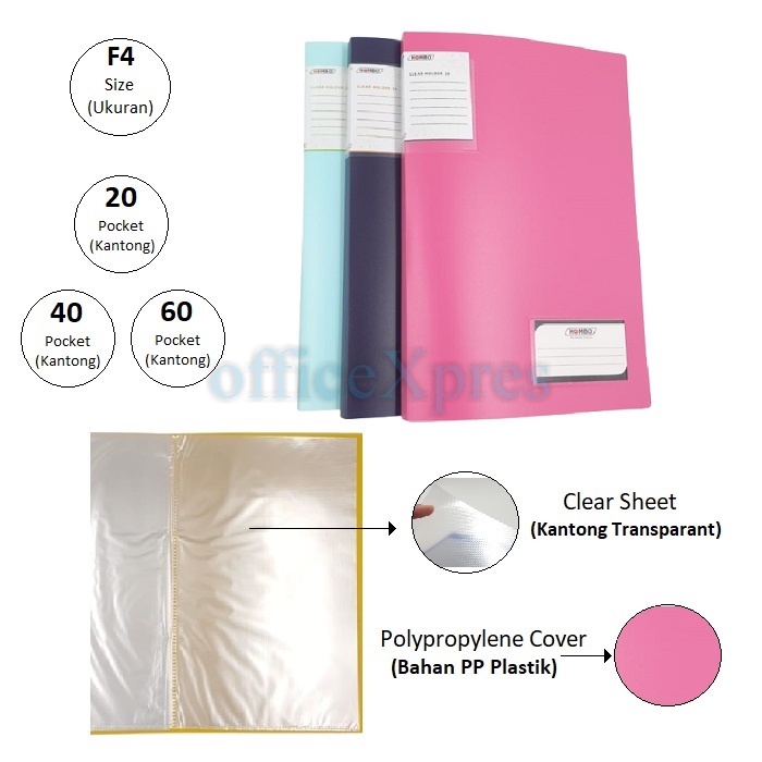 

WPQ MAP PLASTIK / CLEAR HOLDER / FILE DOKUMEN KEEPER F4 FOLIO 20 40 60 LEMBAR HOMBO I3S