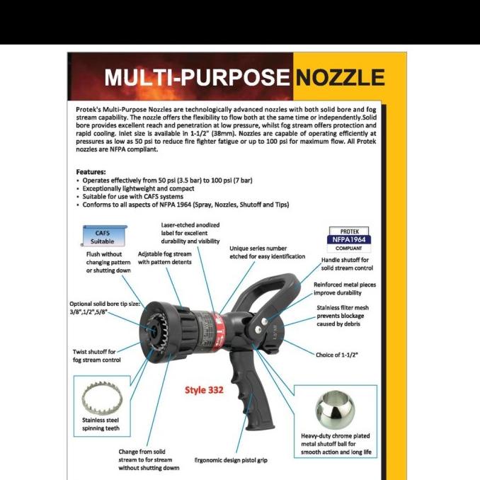 Gun Nozzle Protek 332 1.5" Inch Nozzle Pemadam Pistol Grip Spray Ori