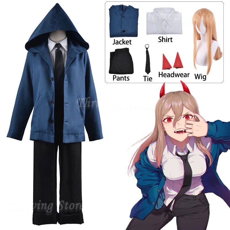 ❤Anime Chainsaw Man Power Cosplay Costume Hooded Jacket Headdress Wig Suit Halloween Carnival Costum