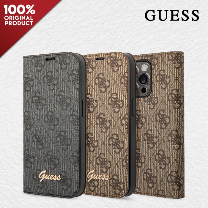 Terlaris Flip Case Iphone 14 / Plus / Pro / Pro Max Guess Ltr 4G Script Metal