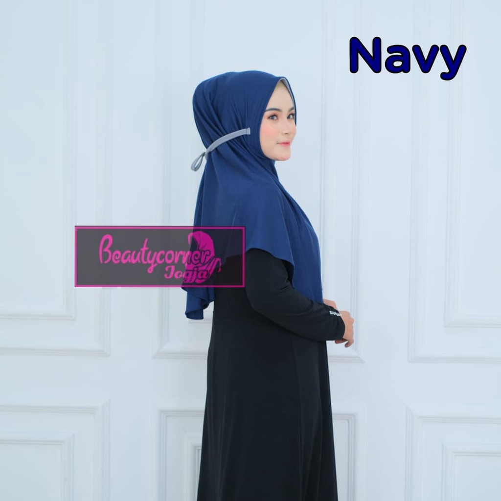 HIJAB Jilbab Bergo Tali Kaos Polly Ester PREMIUM  Size L Hijab Bergo Tali Non Pet Bahan Tebal dan Ad