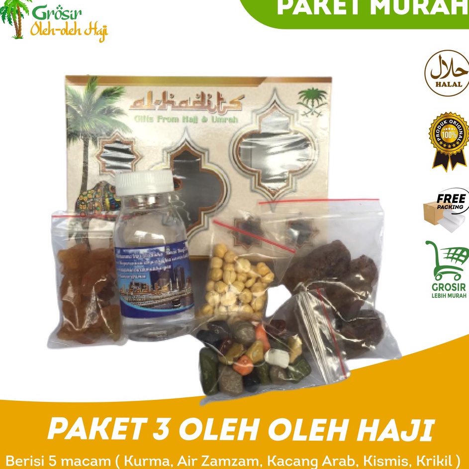 

LGJY3630 Terbaru Paket 3 oleh oleh haji dan umroh air zamzam ori + kacang arab + coklat kerikil