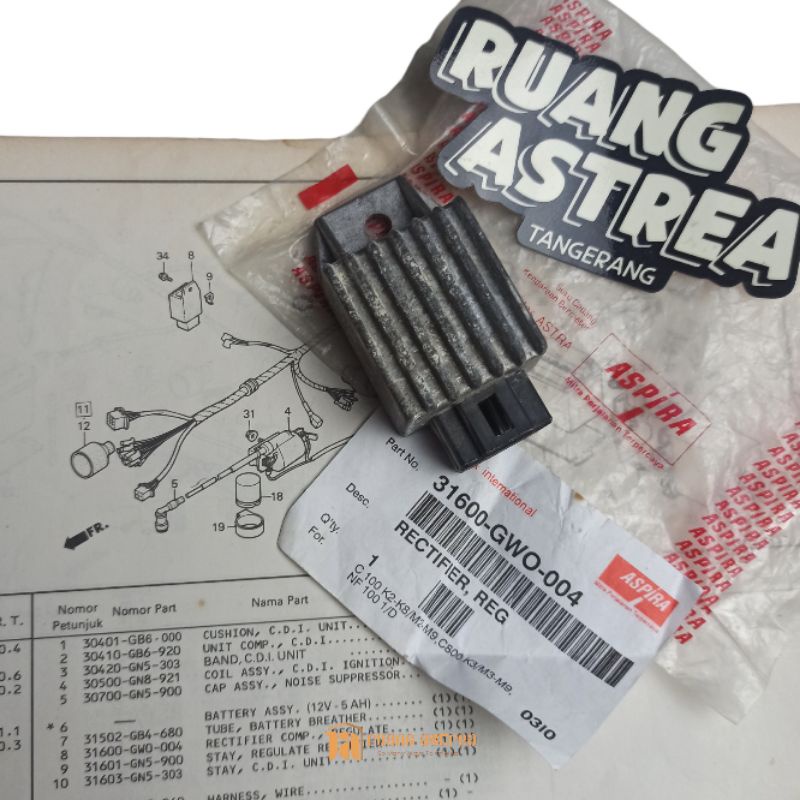 RECTIFIER KIPROK HONDA ASTREA PRIMA STAR 31600 GWO 004 ASLI ORI ORIGINAL ASPIRA