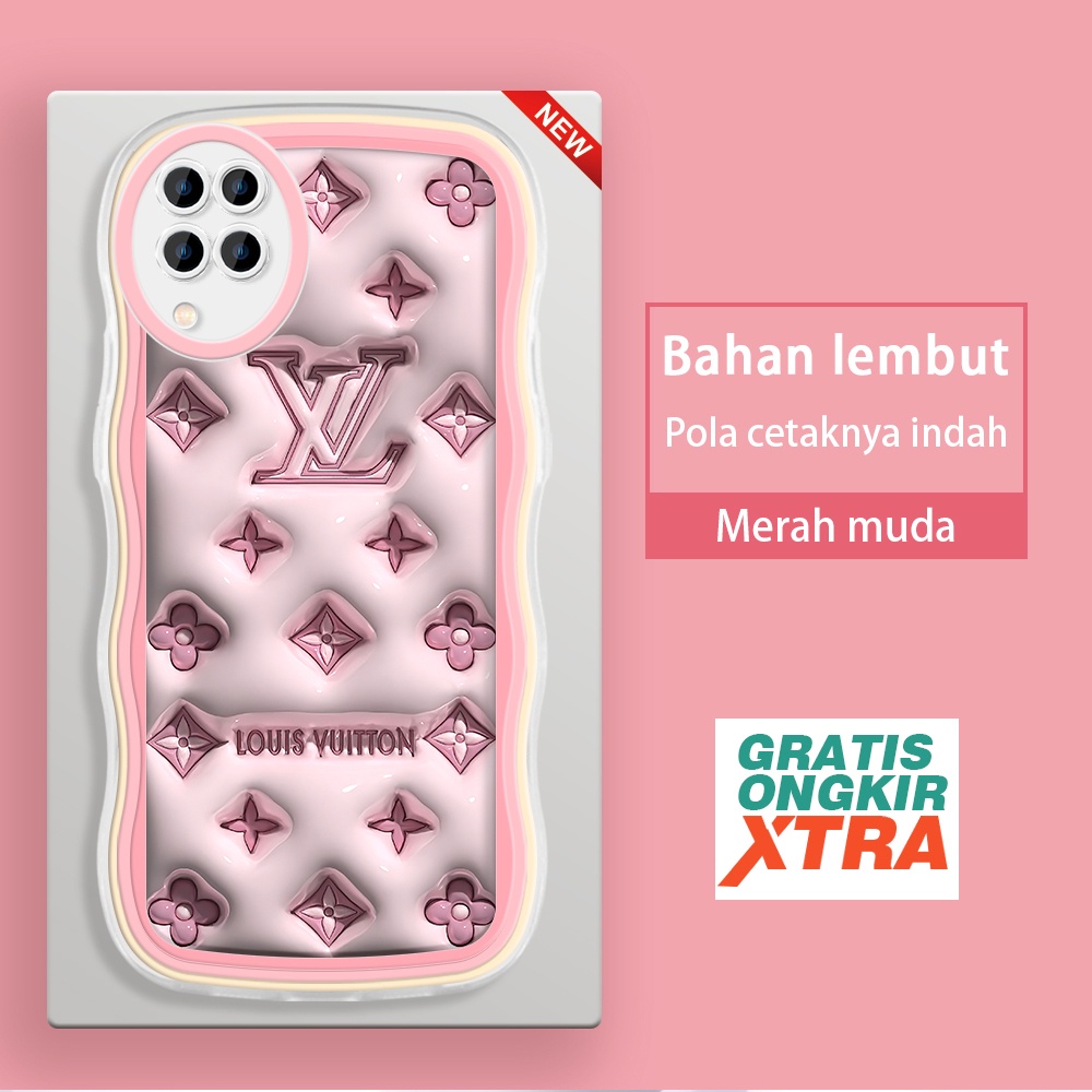 jinsouwe Samsung M02 M11 M12 M20 M22 M32 M10 M21 M30S M23 5G Casing Ponsel  Pola LV Merah Muda 3D  w