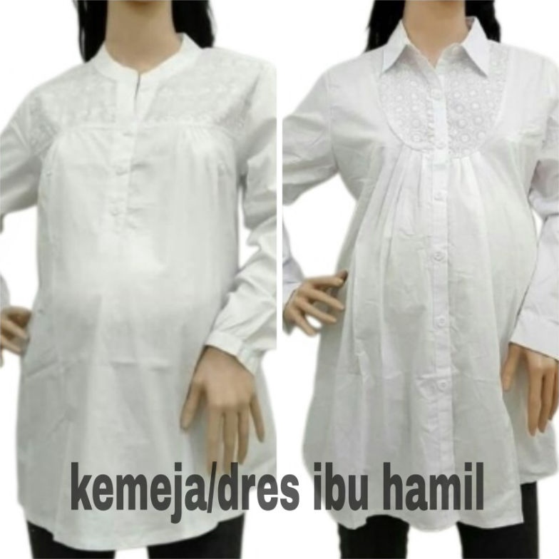 Ramadhan Model kemeja ibu hamil warna putih/baju ibu hamil warna putih/dres hamil warna putih/baju h