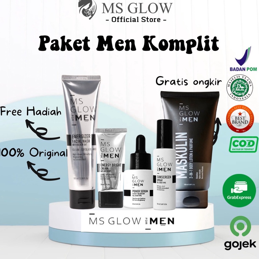 [PRODUK AA8H082] MS GLOW FOR MEN PAKET BASIC / FACIAL WASH / CREAM / SERUM / MASKULIN / SUNSCREEN Di
