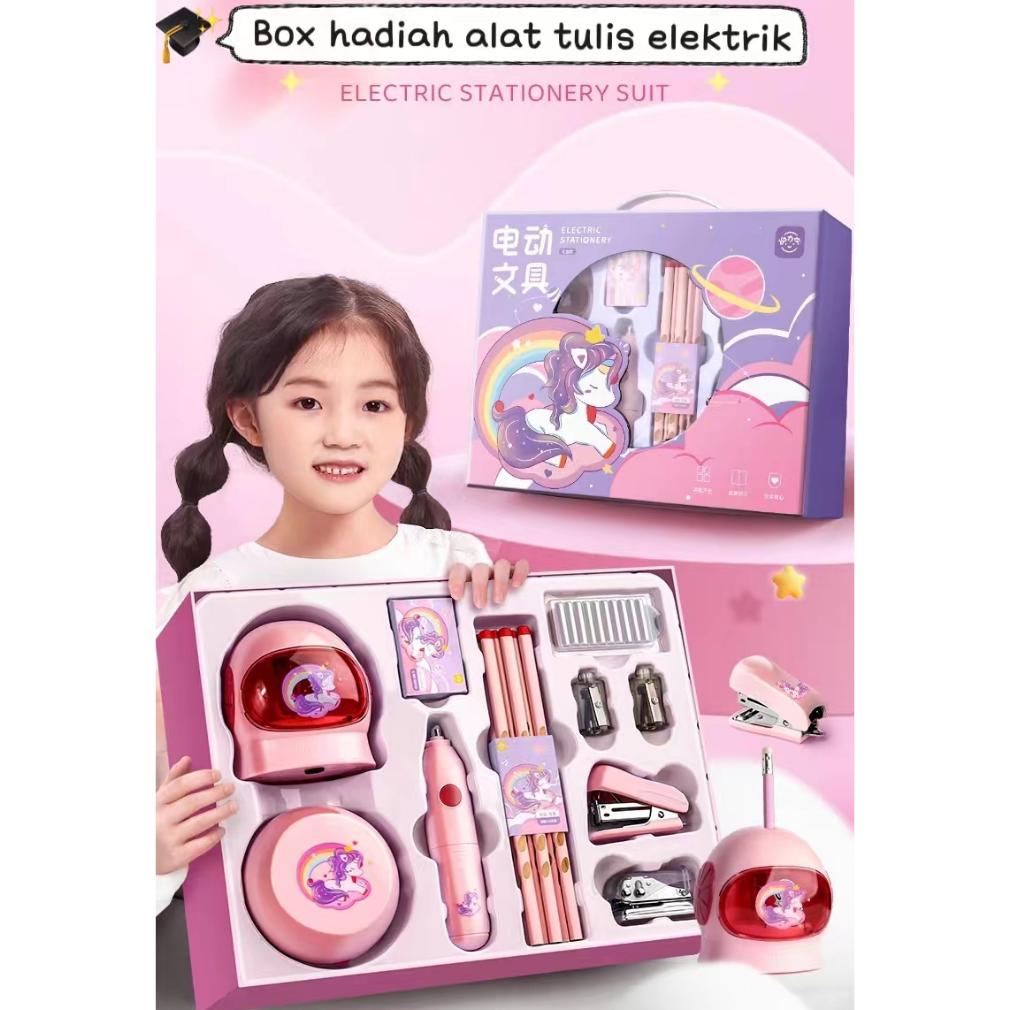 

8.8 Electric Stationery Set / Set Alat Tulis Elektrik Rautan Penghapus Vacuum Pensil 11 In 1 Grosir !!