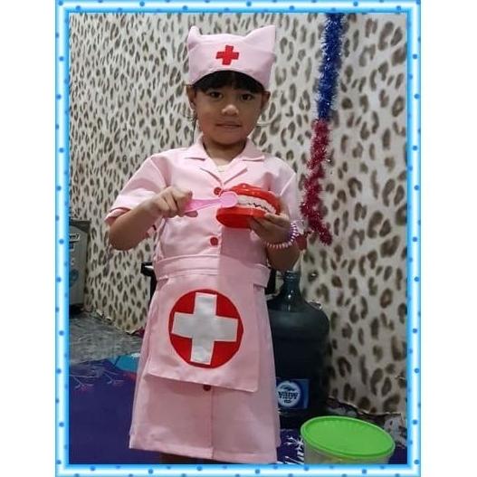 Baju Perawat Warna Pink Kostum Profesi Perawat Anak Perempuan Pink