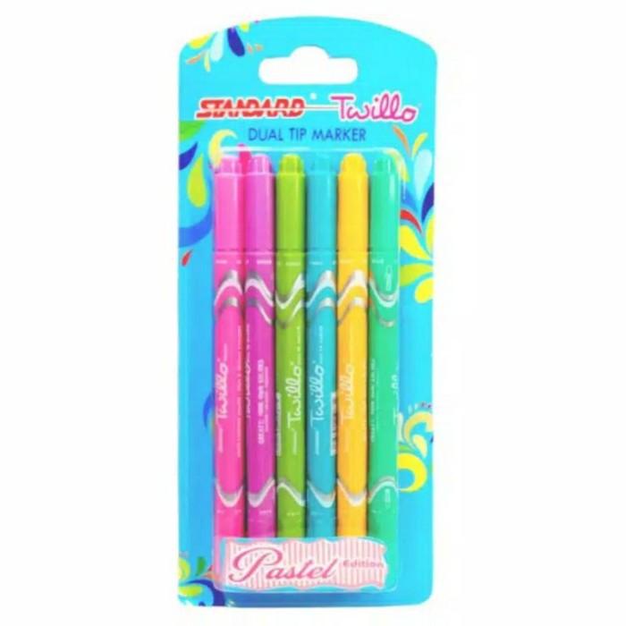 

STANDARD PEN TWILLO BLISTER DUAL TIP MARKER ISI 6 WARNA HIGHLIGHTER DU