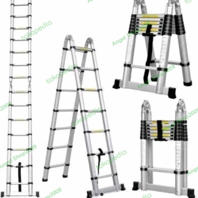 tangga lipat aluminium teleskopik 3,8M Double teleskopik 3,8