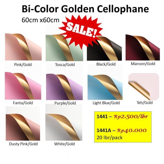 6.6 Bi Color Golden Cellophane 1441A Kertas Bunga Wrap Buket Sistsini