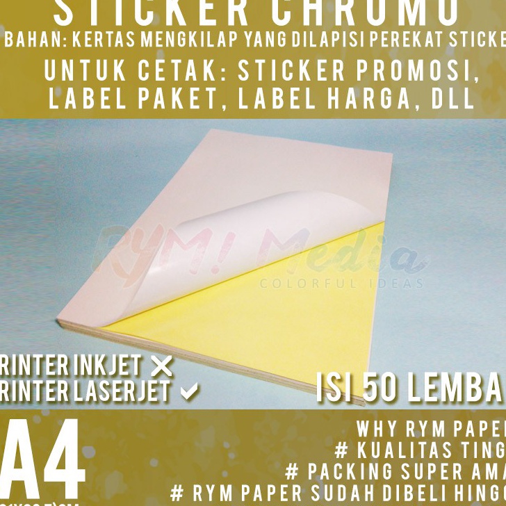 

★ CM 5643 Sticker Chromo A4 isi 50 lembar / Kertas Stiker Glossy Mengkilap A4 ORIGINAL% ♖