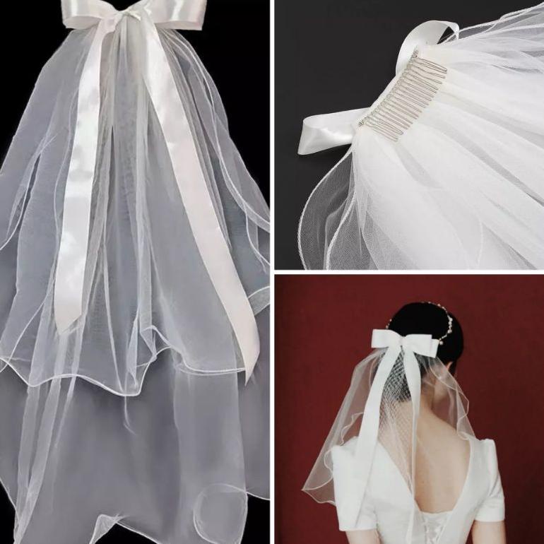 SALE KAIN VEIL PENGANTIN + SUNGGAR PENUTUP KEPALA HIASAN HEAD AKSESORIS BRIDE TO BE BRIDAL SHOWER BA