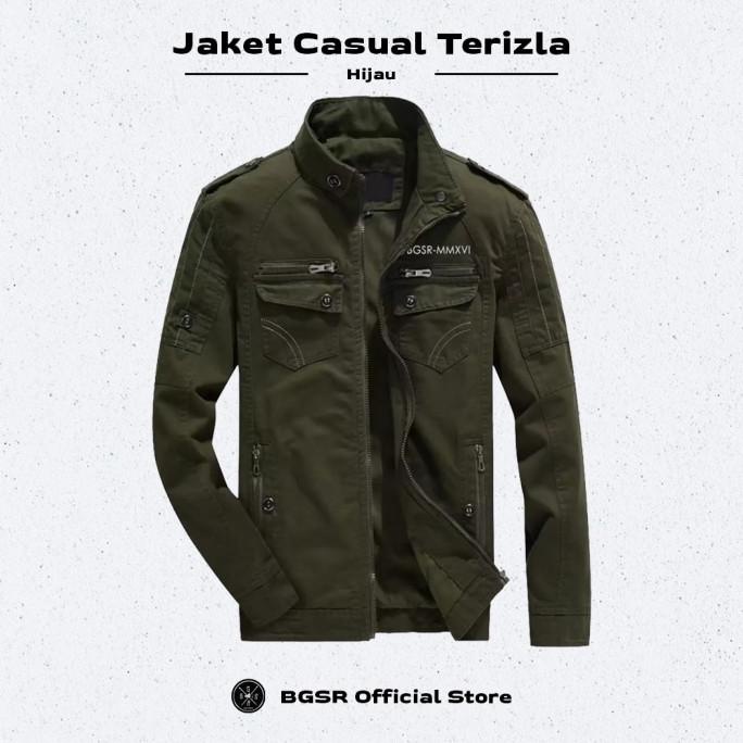 Jaket Casual Jacket Pria Polos Canvas Sleting Saku Dalam Tebal Terizla Stok Terbatas