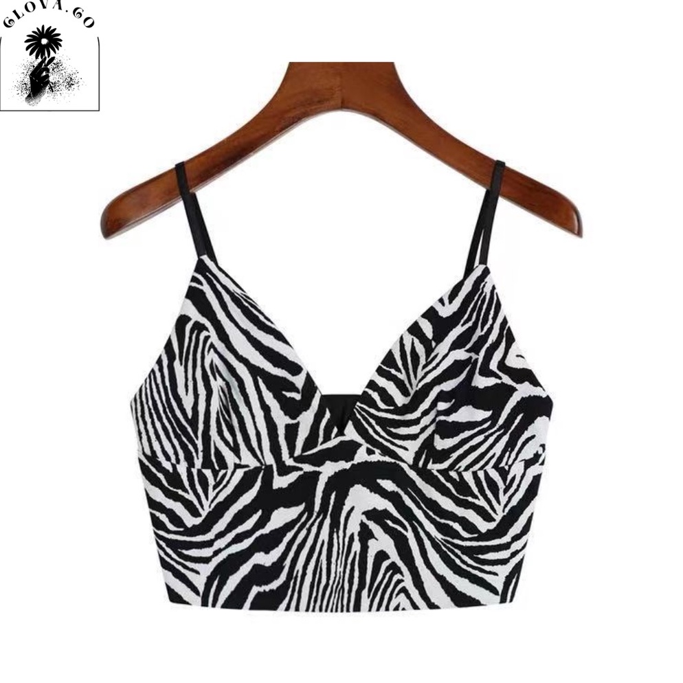 MURAH!. CLOVA BJ366 Tank Top Crop Motif Garis Wanita Tanktop Printed Zebra Korean Fashion