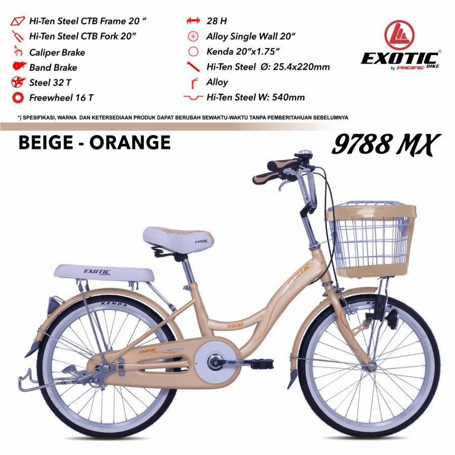 sepeda City Bike CTB 20" EXOTIC ET-9788 MX Original Garansi 5 tahun - beige orange, 20 (anak-anak)