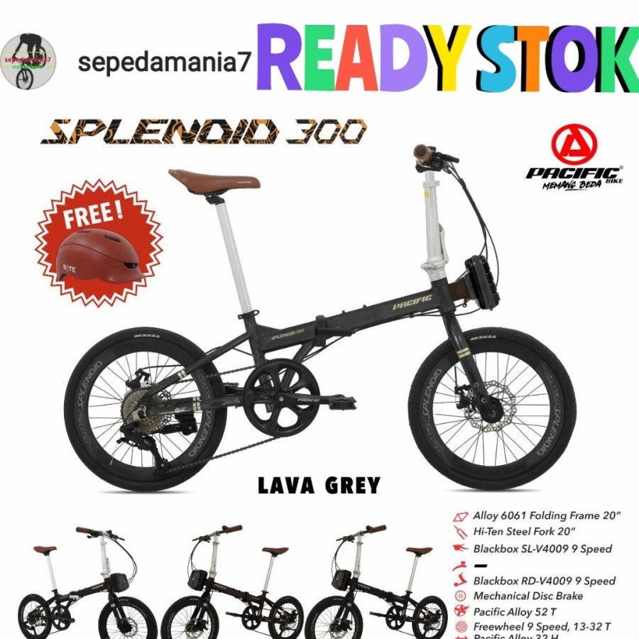 sepeda lipat 20" PACIFIC SPLENDID 300 FREE HELM + TAS 8 SPEED