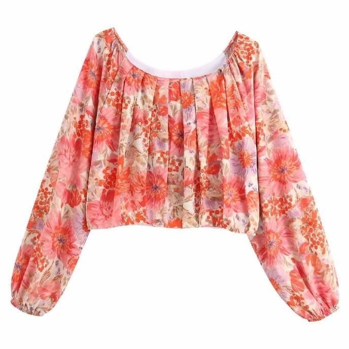 Ab755757 Baju Atasan Sabrina Wanita Blouse Bunga Korea Import Orange -Best Sale
