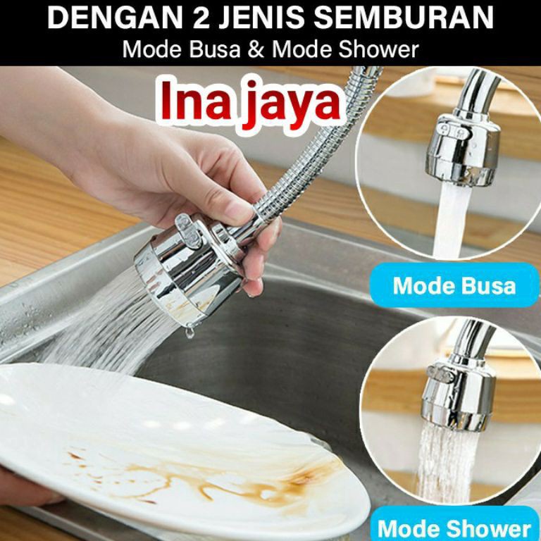 MURAH. INAJAYA Sambungan Kran Shower Cuci Piring Sower Keran Cucian Dapur Lentur 360 Drajat 2 Pngatu