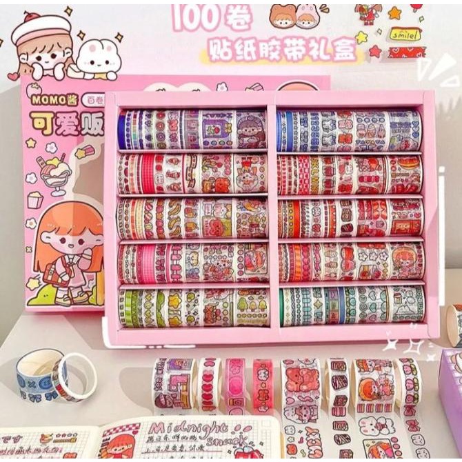 

6,6 Sticker Roll Set Motif Momojan Cartoon Colorful Unik Lucu Roll Tape