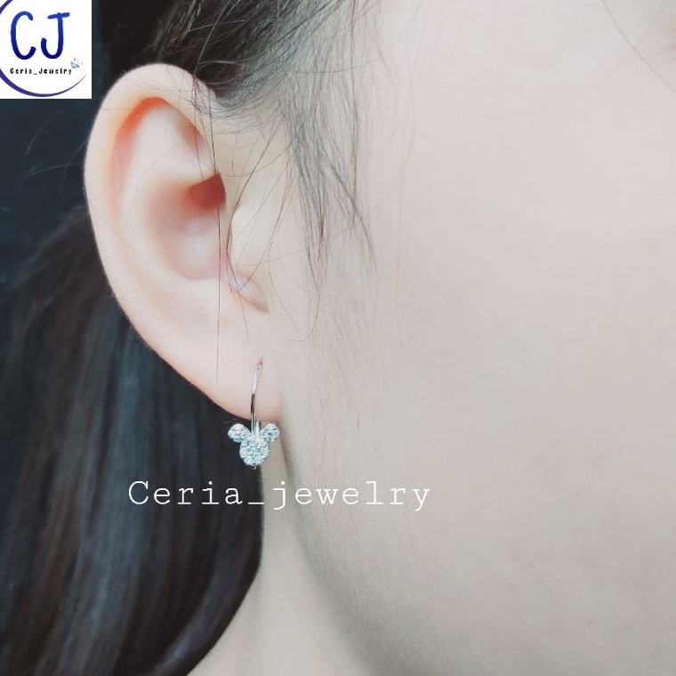 (D4I ☞✉) ANTING PERAK ASLI SILVER Wanita Dewasa/Anak 925 LAPIS EMAS MODEL KAIT MICKEY MOUSE PERMATA 